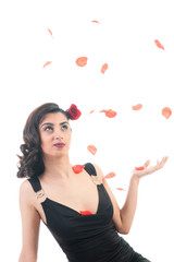 Middle asian girl with rose petals