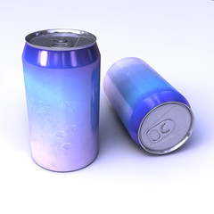 Metallic soda cans with beautiful water cover