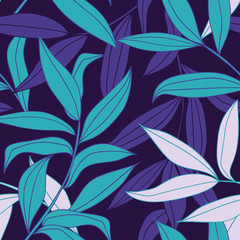 Bamboo leaves seamless vector pattern in cold color palette