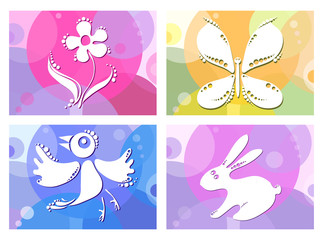 Bird, butterfly, flower and bunny
