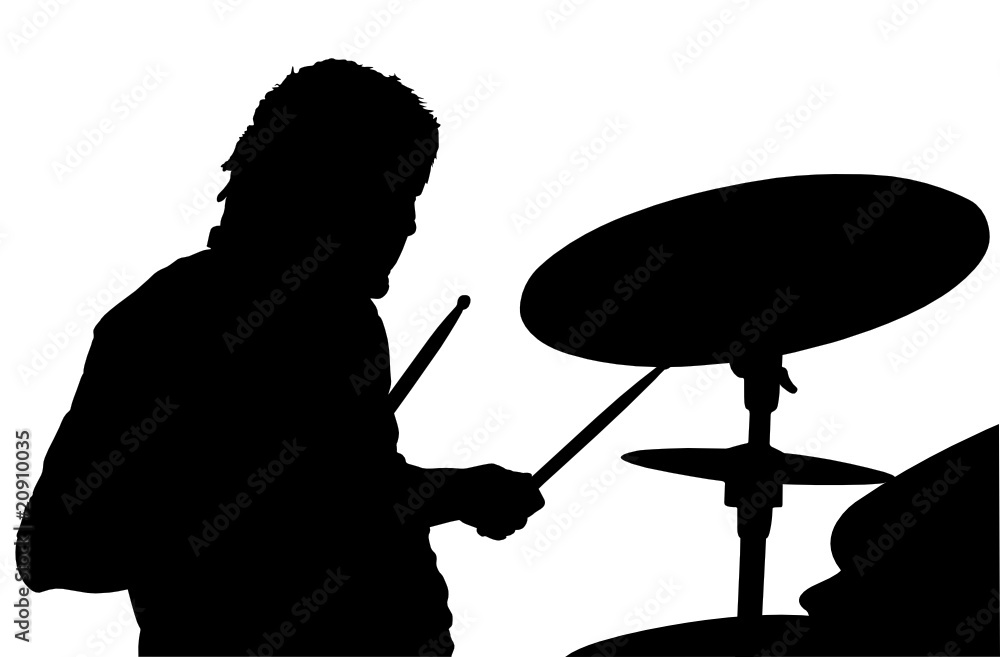 Wall mural Vector illustration of percussionist black silhouette