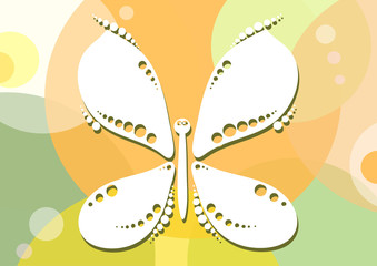 Vector illustration of white butterfly on colorful background