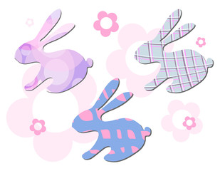 Vector illustration of three rabbits with flowers