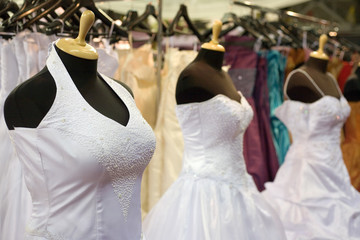 bride costumes on shop mannequins