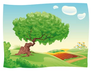 Tuinposter Countryside. Vector and cartoon landscape. © ddraw
