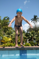 boy preparing to swim