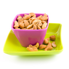 Colored bowl with cashew nuts