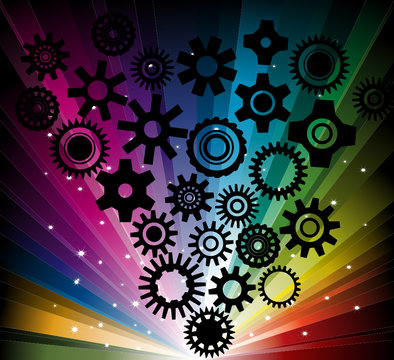 cool background with black gearwheel on rainbow