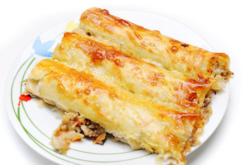 Delicious pie on plate, isolated