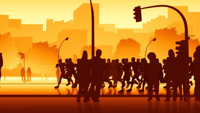 Silhouettes of street runners