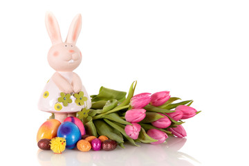 Purple Easter tulips bunny