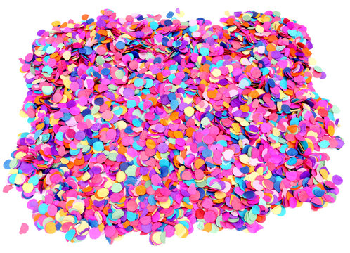 confettis multicolores papier fond blanc