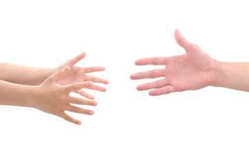 child's hands reaching for adult's hand