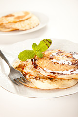 pancakes drizzled in caramel