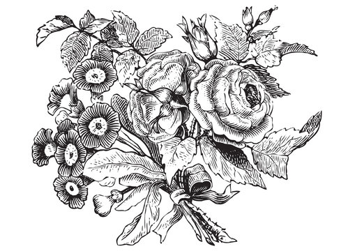 Antique Flowers Engraving (vector)