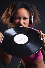 attractive woman with vinyl