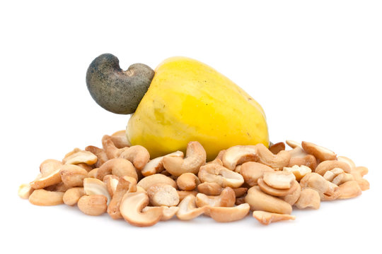 Fruit de la noix de cajou sur fond blanc