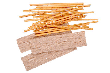 Salted breadsticks isolated on white