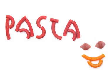 red pasta writing