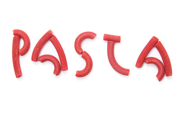 red pasta writing