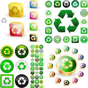 Recycle symbol button. Vector great collection.