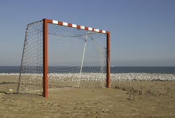 Five -to-five soccer goal on a beach