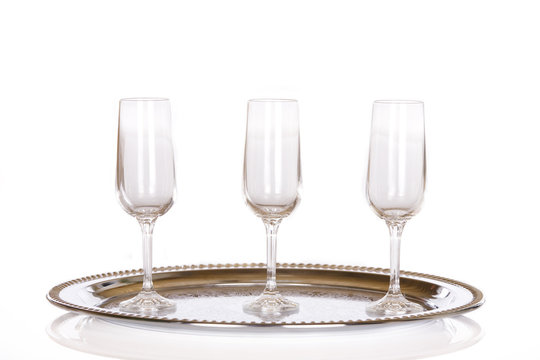 Wine glasses on silver platter