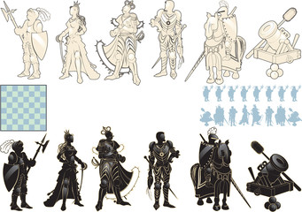 beautiful chess pieces made in the form of silhouettes of armed