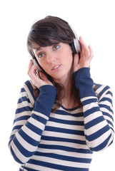 Pretty brunette listening to music