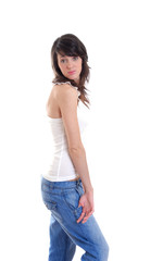 Fototapeta premium Brunette looking back isolated