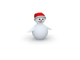 snowman with Santa Claus hat isolated on white background