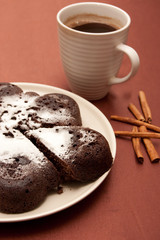 chocolate cake with icing sugar