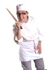 femme patissière et son couteau à émincer