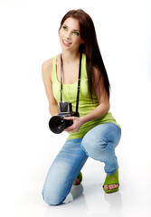 Young woman with photo camera.