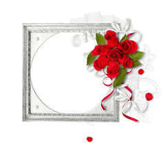 silver frame with red roses
