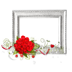 silver frame with roses and heart