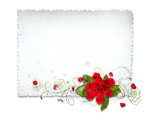 white card with roses