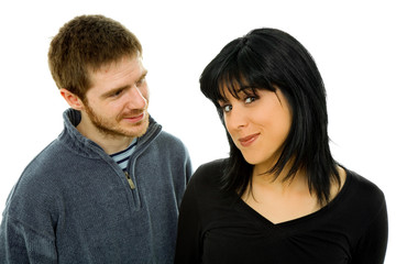 young casual couple together, isolated on white background