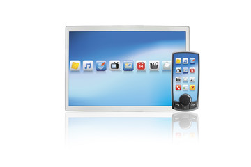 modern touchscreen mobile phone and laptop tablet