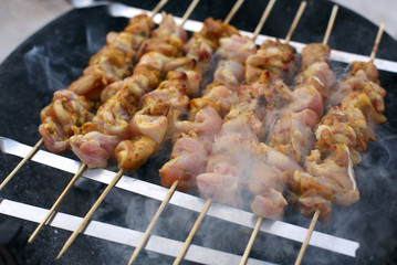 Roasting Shish Kebab on Skewers