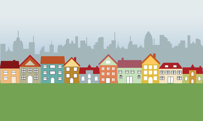 Naklejka premium Suburban houses and city