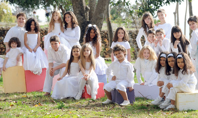 Happy children in white