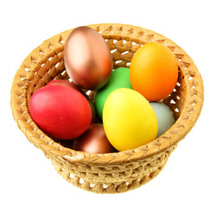 Easter eggs in straw bowl