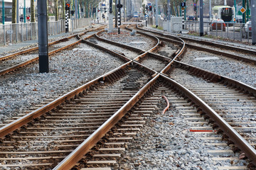 Tram Rails Crossing in Perspective