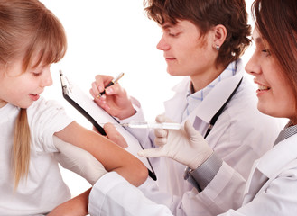 Doctor inject inoculation to child. Isolated.