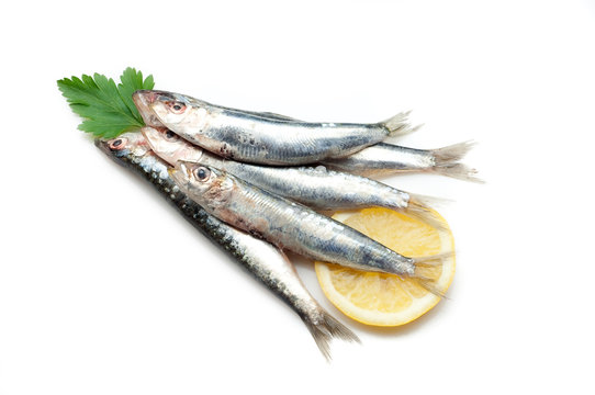 sardinas with lemon and parsley on white