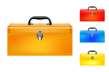 Set of four colored vector toolboxes