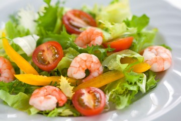 Fresh salad with prawns