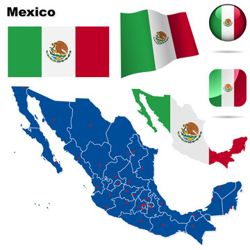 Mexico vector set.  Shape, flags and icons.