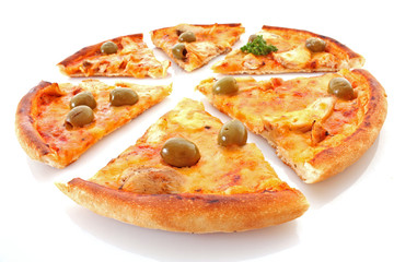 Tasty pizza with olives isolated on white